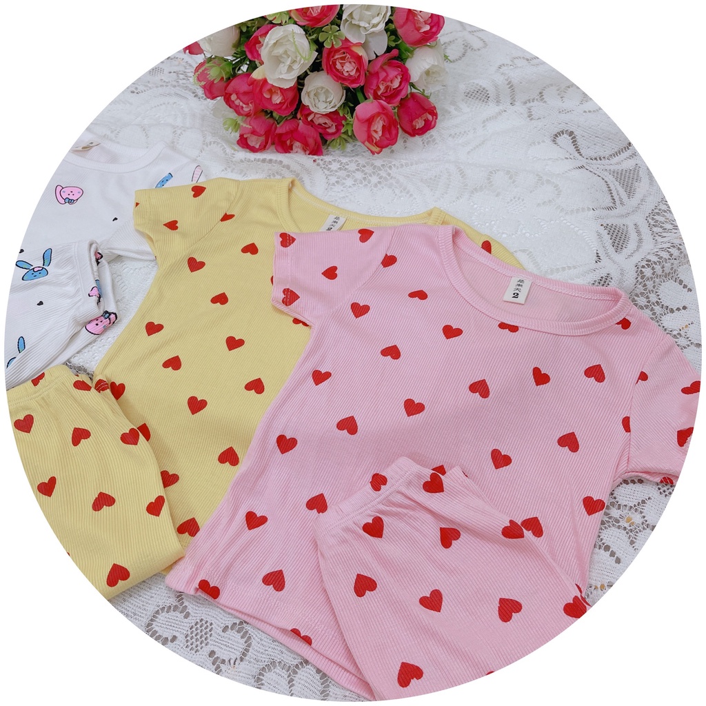 Bộ bé gái cotton tăm tim và thỏ quần ngố XHN938