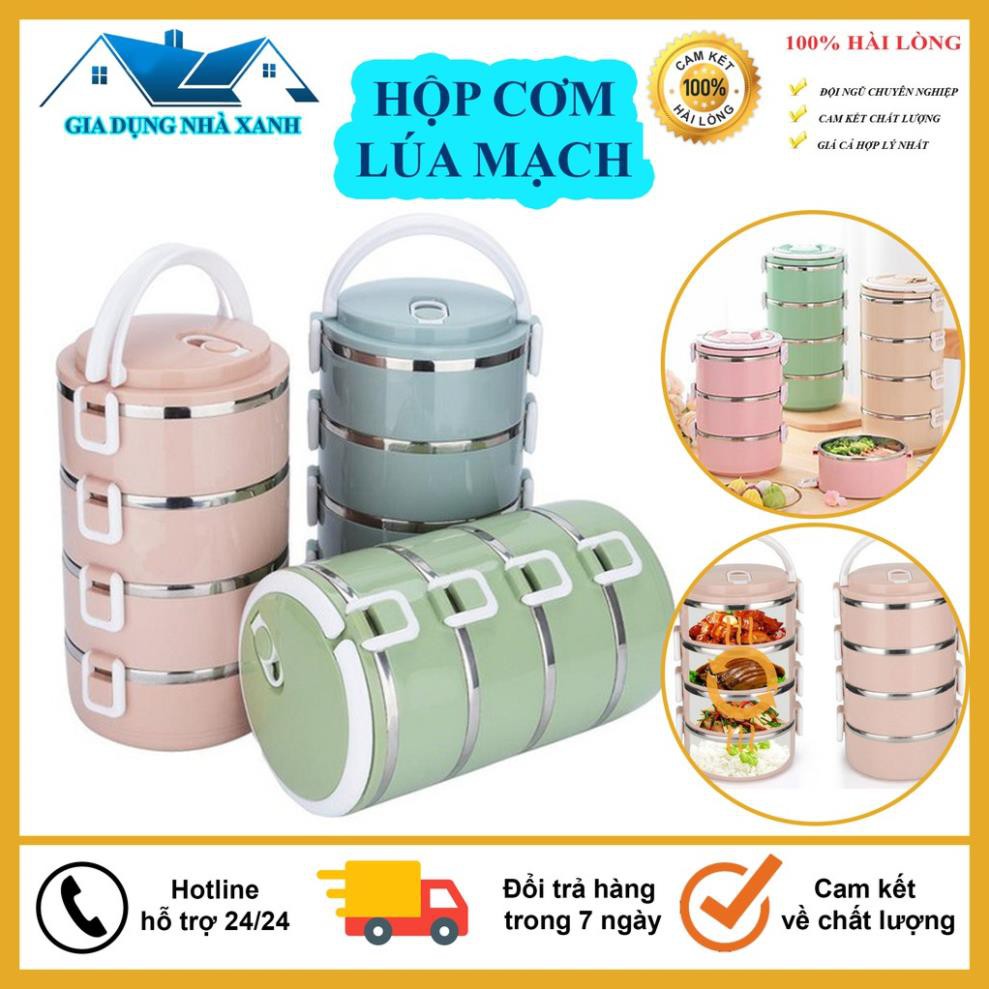 [Mua ngay] Hộp Ủ Cơm, Cặp Lồng Cơm Lúa Mạch, Hộp Giữ Nhiệt Đồ Ăn Ruột Inox 4 Tầng Tiện Dụng HIP MART