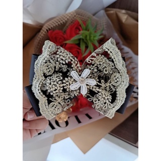 Kẹp tóc nơ phối ren hoa