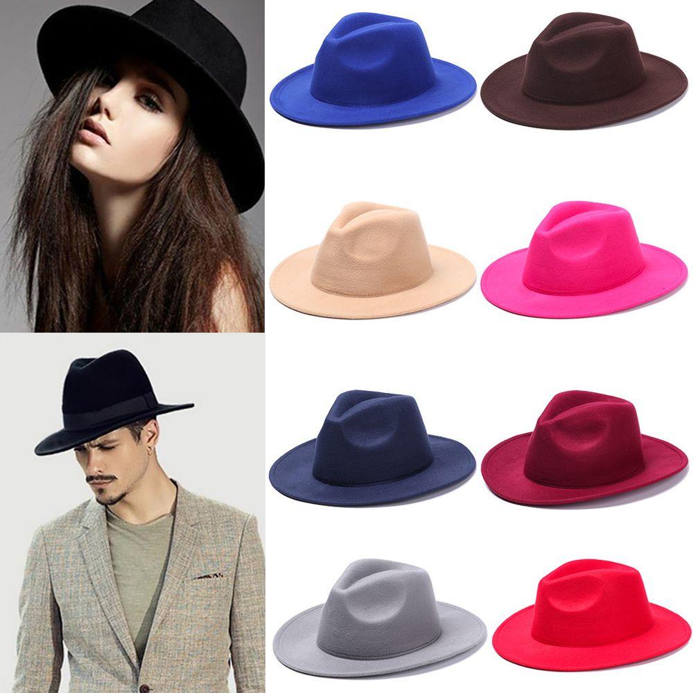 Mũ Fedora Vải Len Vành Rộng Nhiều Màu Sắc Vintage Thời Trang Mùa Thu Cho Nam Và Nữ