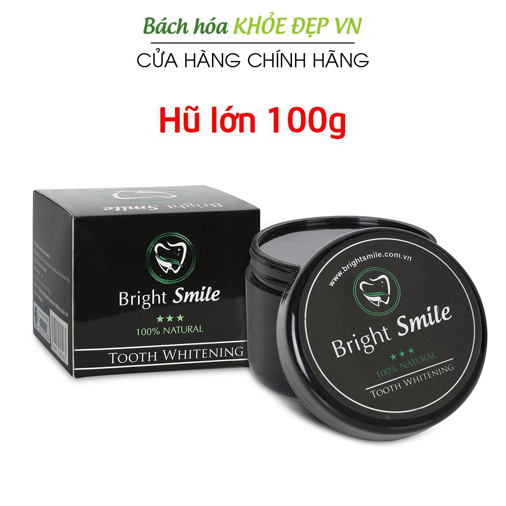 Bột tẩy trắng răng than tre Bright Smile tẩy sạch các vết ố vàng, thơm miệng - Hũ lớn 100g