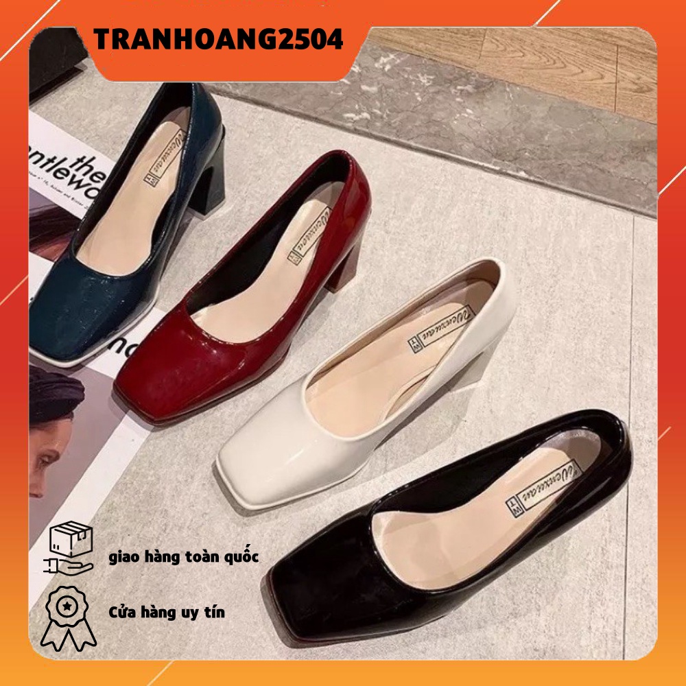 SẴN MỘT SỐ SIZE Giày Cao Gót Nữ Đế Dày Mũi Vuông 4 Màu Sáng Trẻ Trung 8 cm