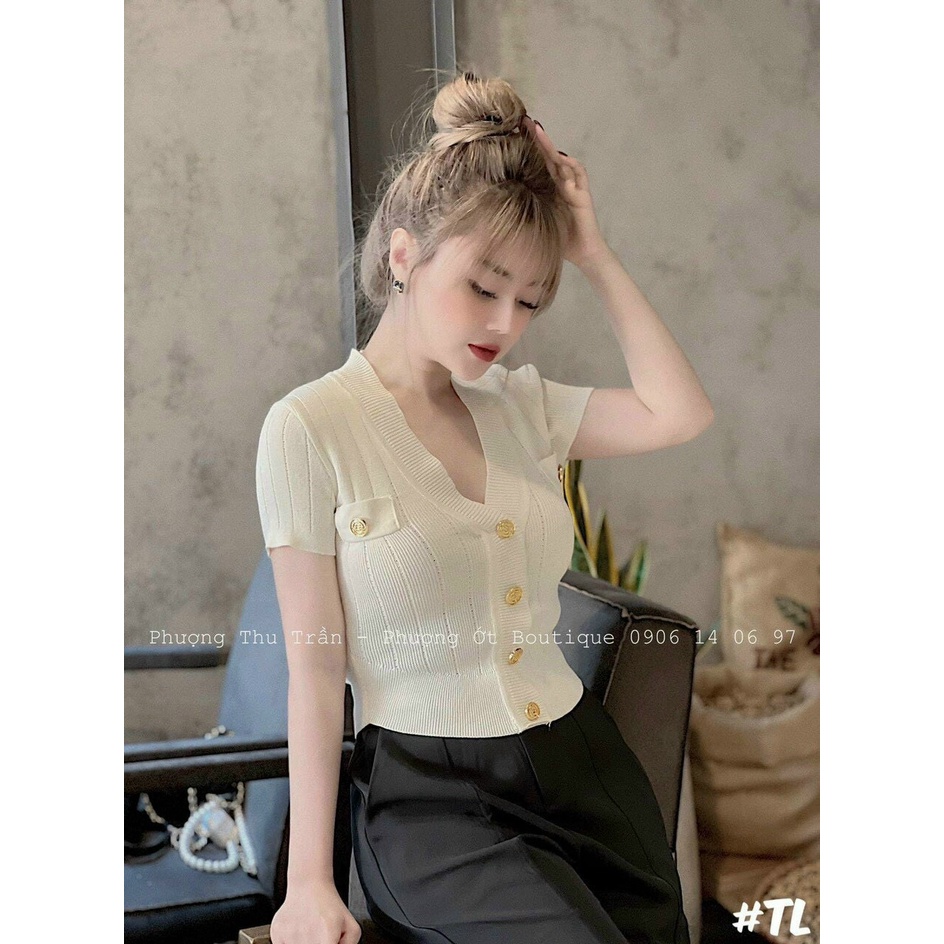 B541- ÁO LEN NỮ CỘC TAY KHUY VÀNG