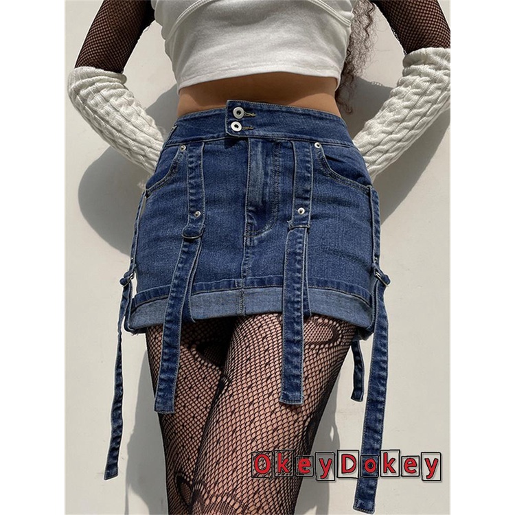 Chân váy jean Lưng Cao Màu Sắc Đơn Giản Hợp Thời Trang Cho Nữ