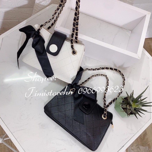 TÚI ĐEO CHÉO NỮ, KẸP NÁCH PHỐI NƠ DA SẦN ĐEO 2 KIỂU (CHÉO VÀ KẸP NÁCH)