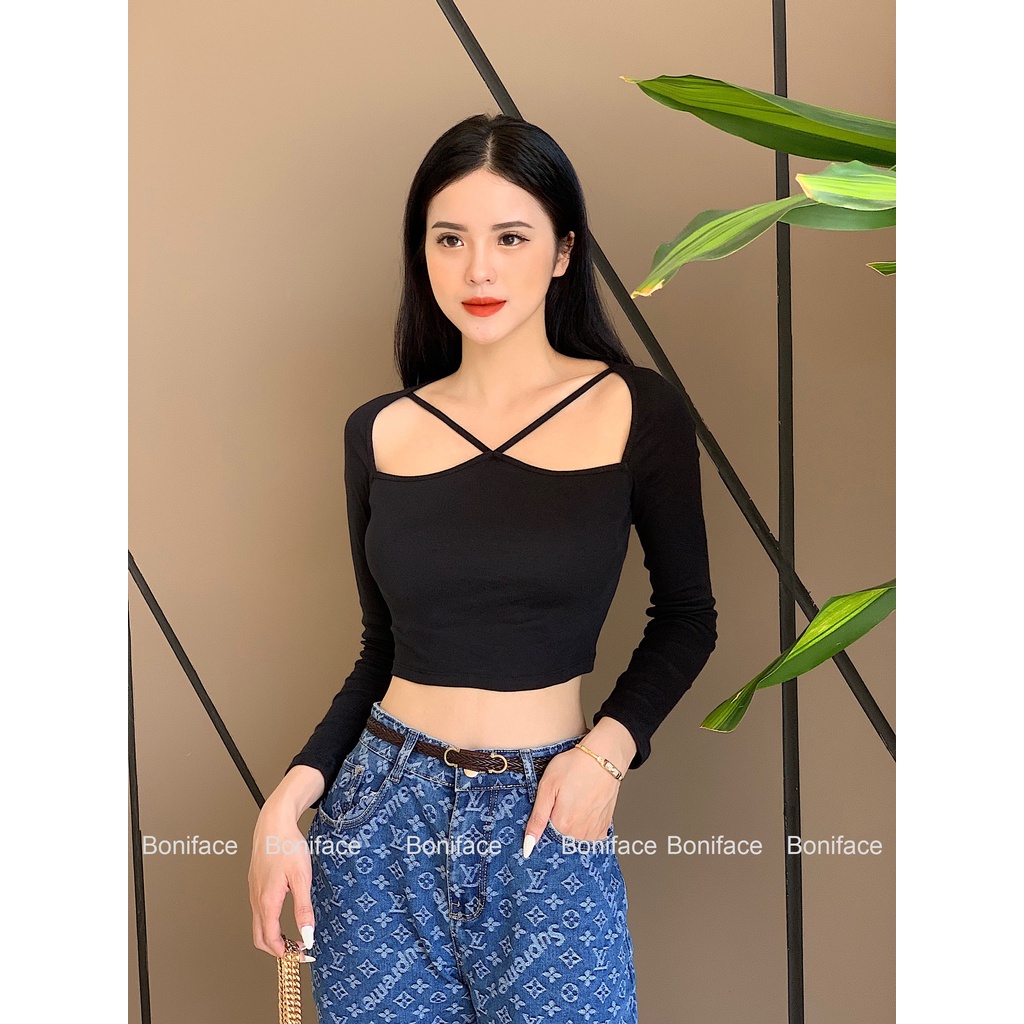 Áo croptop tay dài Boniface kiểu yếm dây chéo ngực | BigBuy360 - bigbuy360.vn