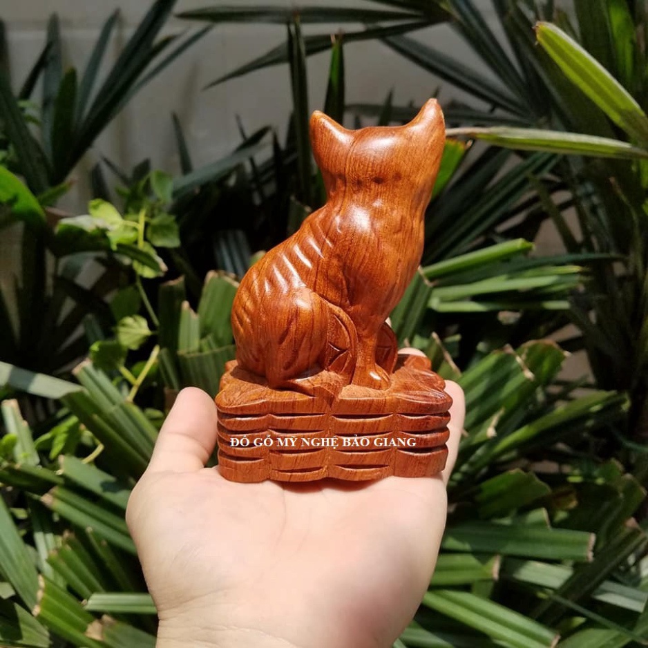 Tượng con mèo gỗ hương 12 cm (mẫu mới)