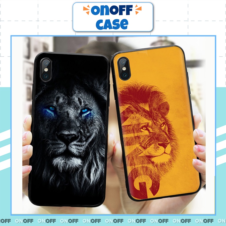 Ốp Lưng Iphone Chất Liệu Kính Hình Sư Tử, Viền Đen Mềm, IP6/6s/7/8/plus/x/xs/xsmax/11/11pro/11promax/12/12pro/12promax