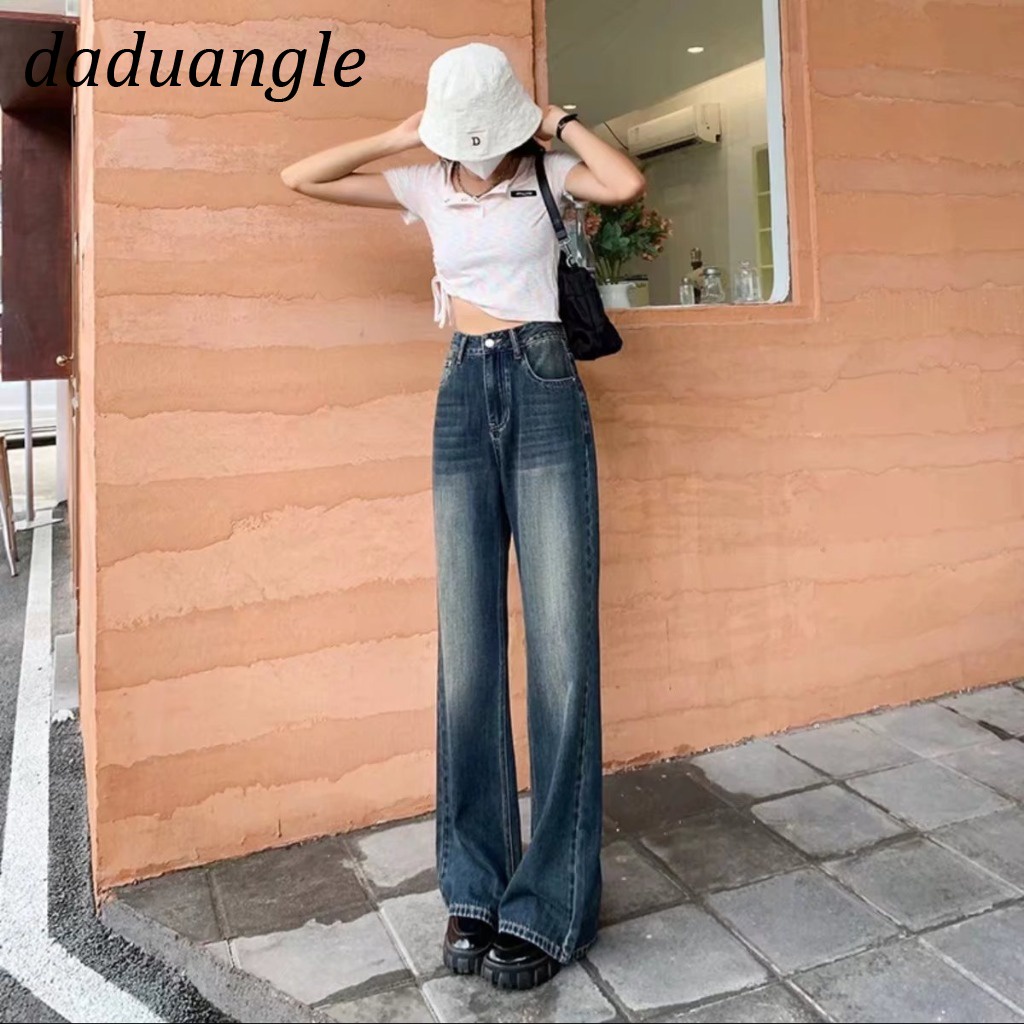 Quần jean Daduhey lưng cao ống rộng thời trang phong cách Hàn Quốc cho nữ