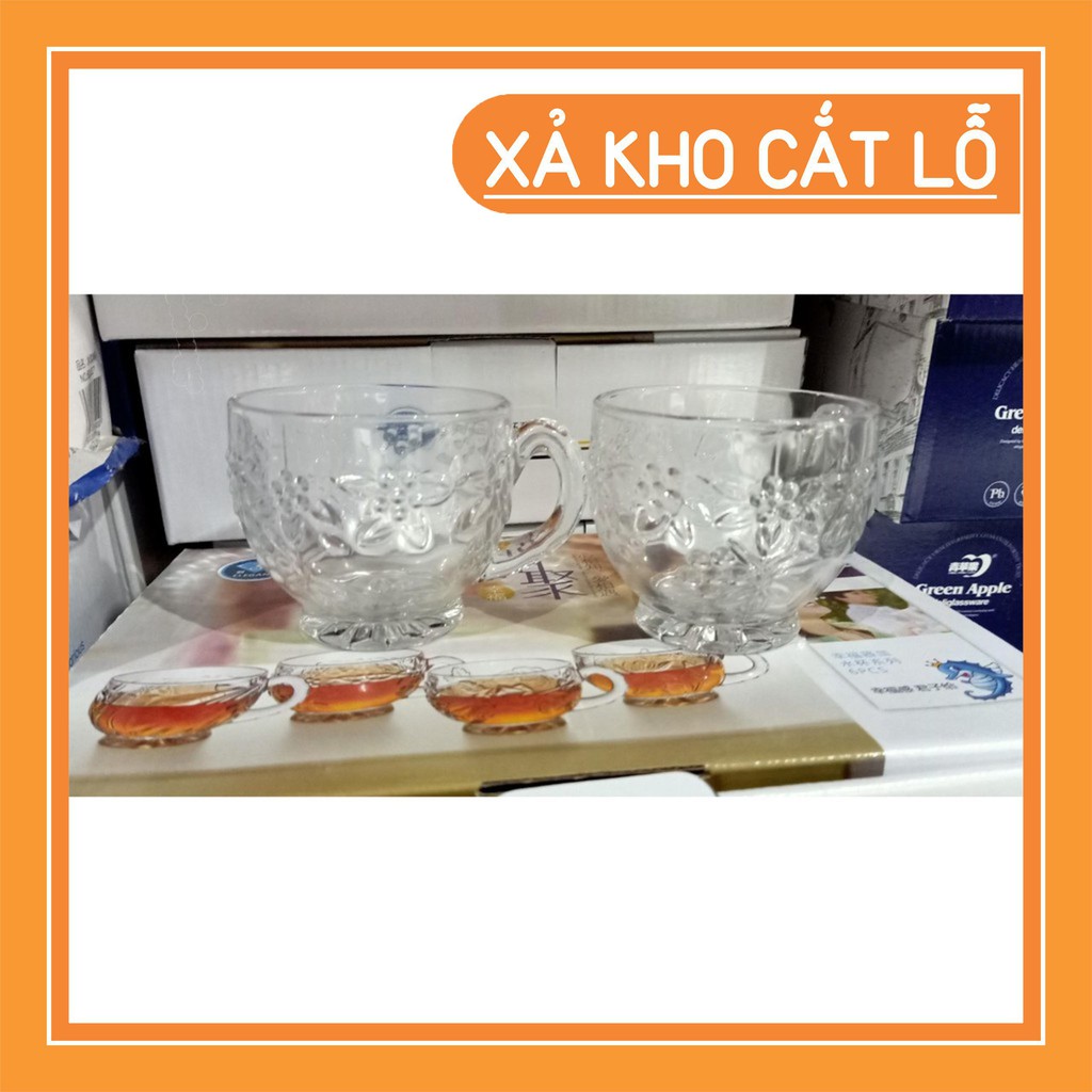 (thanh lý kho giá sỉ) {shop yêu thích} bộ 6 cốc thủy tinh hoa văn