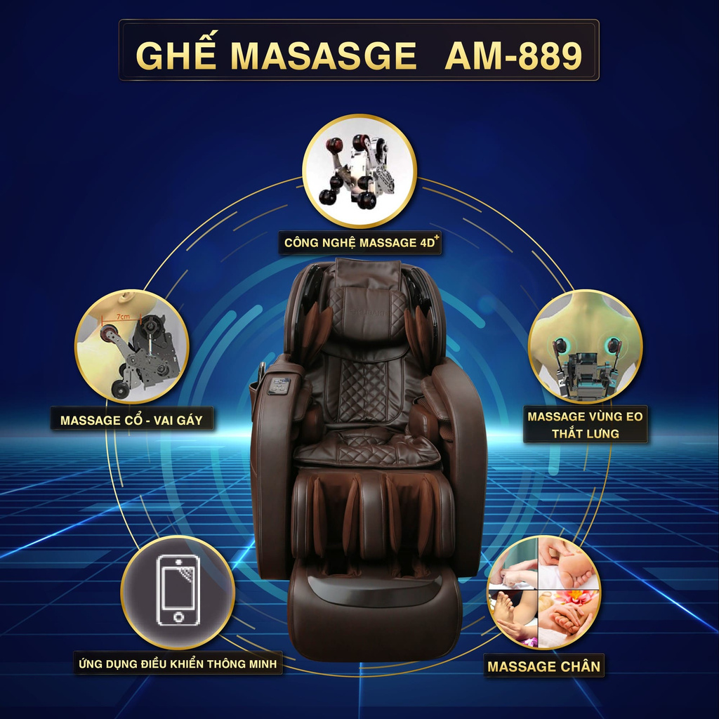 Ghế Massage Trị Liệu, Ghế Massage Toàn Thân Okusaki Công Nghệ 4D+ AM-889 Phiên Bản Giới Hạn