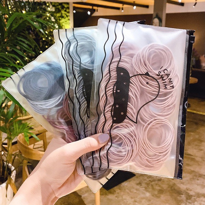 Combo 100 chiếc chun cột tóc nhiều màu sắc kèm túi zip