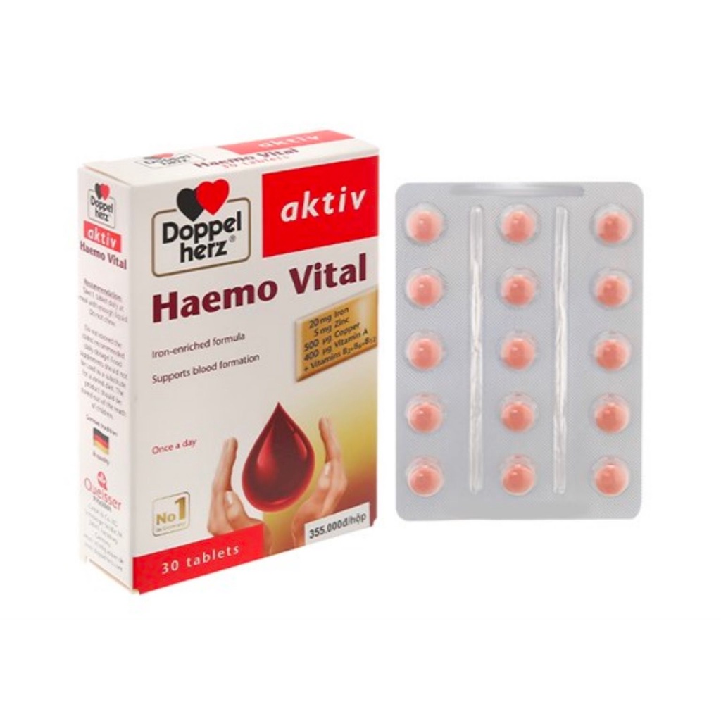 Viên Uống Bổ Máu Doppelherz Haemo Vital Giúp Giảm Thiếu Máu Do Thiếu Sắt (Hộp 30 Viên)