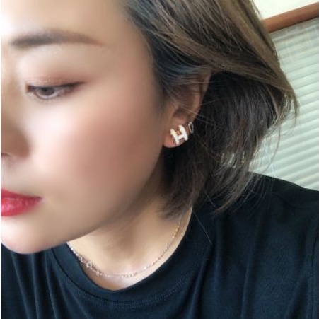 HMS H bông tai nữ hoa tai hình tròn khuyên tai đá đen