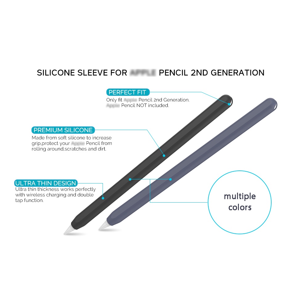 Set 2 vỏ silicon nguyên miếng siêu mỏng cao cấp tương thích với iPad Pencil 2 Silicone Case Hỗ trợ sạc không dây