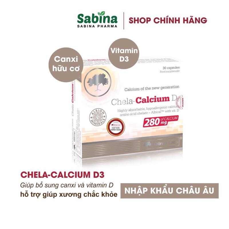 Chela calcium D3 - Canxi D3 chela hữu cơ cho bà bầu, phụ nữ cho con bú và trẻ em trên 6 tuổi, dễ hấp thu, không táo