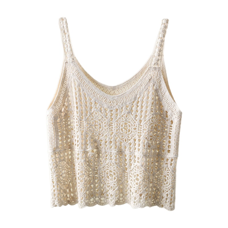 Brroa Áo Dệt Kim Chui Đầu Không Tay Dáng Rộng Cổ Chữ V Viền Gợn Sóng Phong Cách Boho Thời Trang Đi Biển Cho Nữ