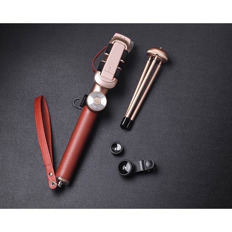 Bộ gậy tự sướng 3 Lens camera Leather Selfie Stick chính hãng | BigBuy360 - bigbuy360.vn