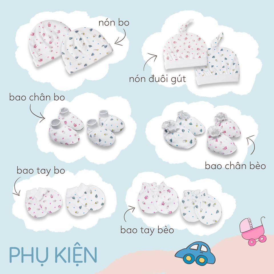 Bao Chân MIO Chất Liệu 100% Cotton Thấm Hút Mồ Hôi Hoạ Tiết Gấu Mây, Xe Nôi Bình Sữa