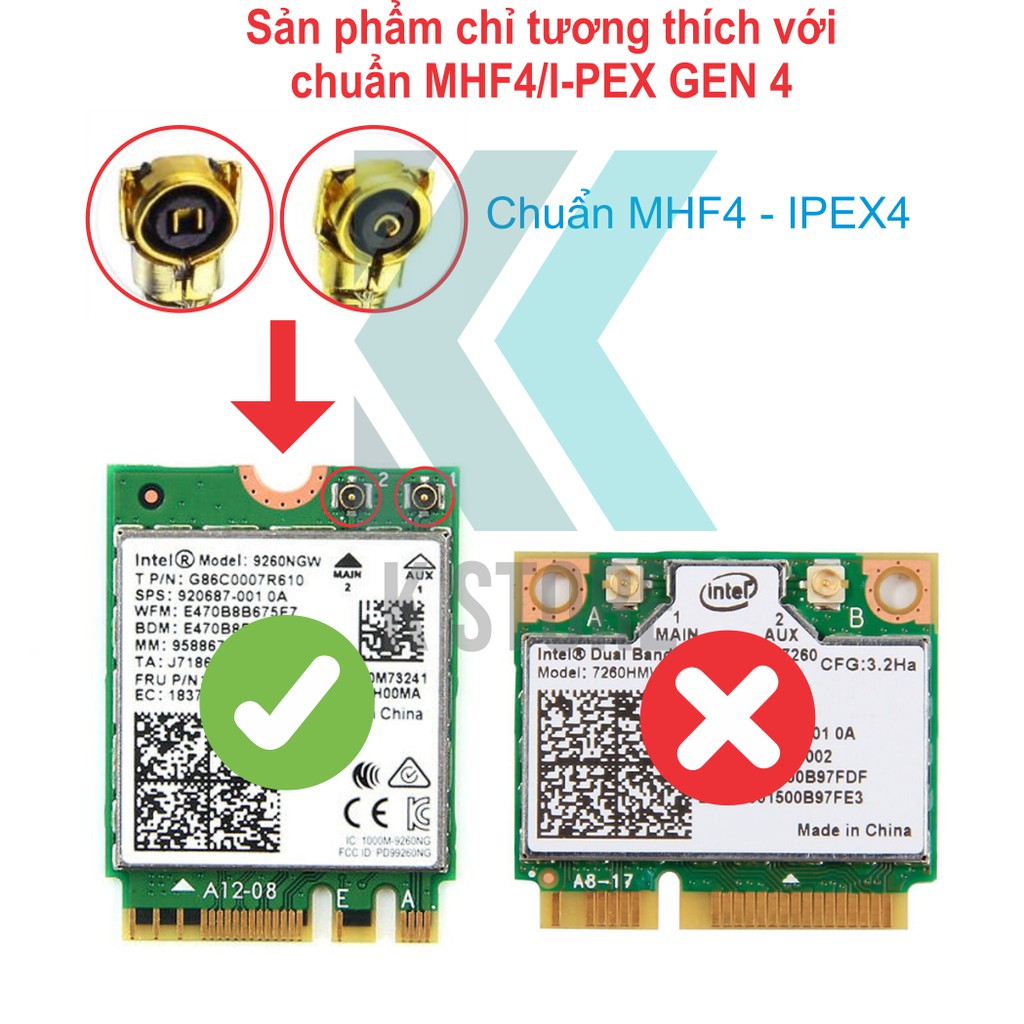 Bộ dây ăng ten wifi - ăngten wifi 2 băng tầng chuẩn MHF4 - antenna dual band 2.4GHz 5GHz bluetooth 5.0