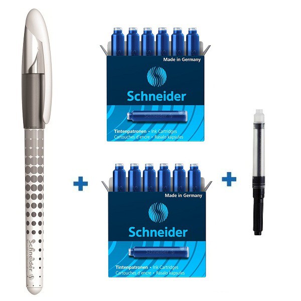 Combo 1 bút máy Schneider  và 1 piston , 2 hôp ống mực Schneider Đức cho học sinh tiểu học đặc biệt phù hợp bé lớp 1,2
