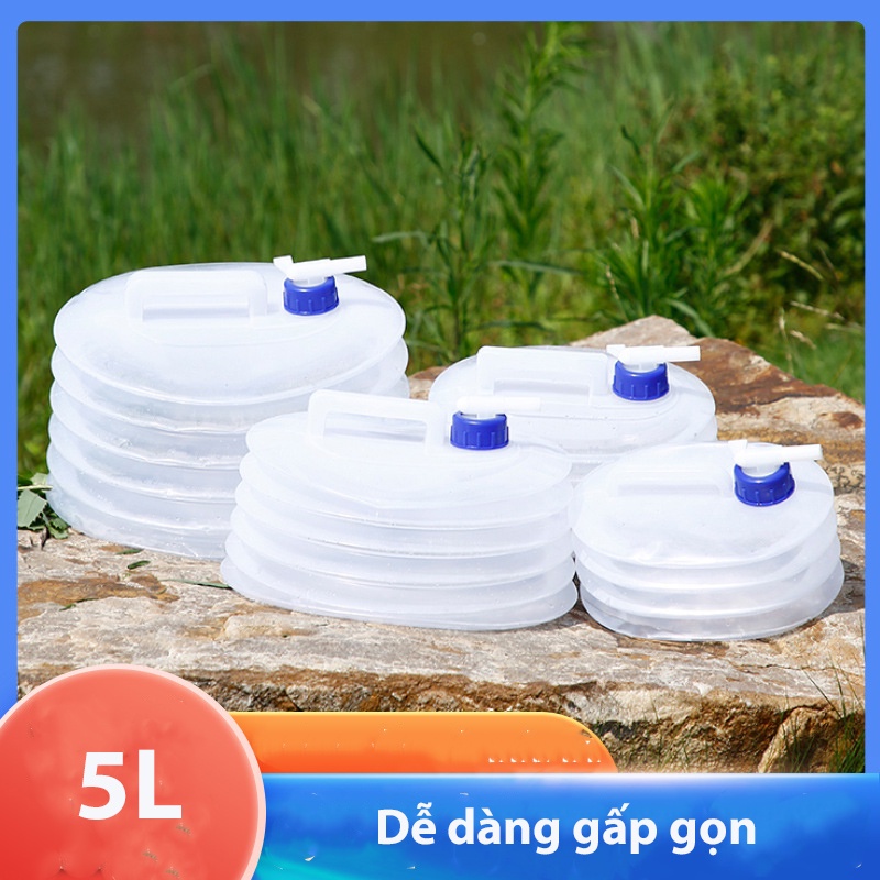 Bình nước gấp gọn, có vòi trên nắp, dùng cho ô tô và dã ngoại 5L