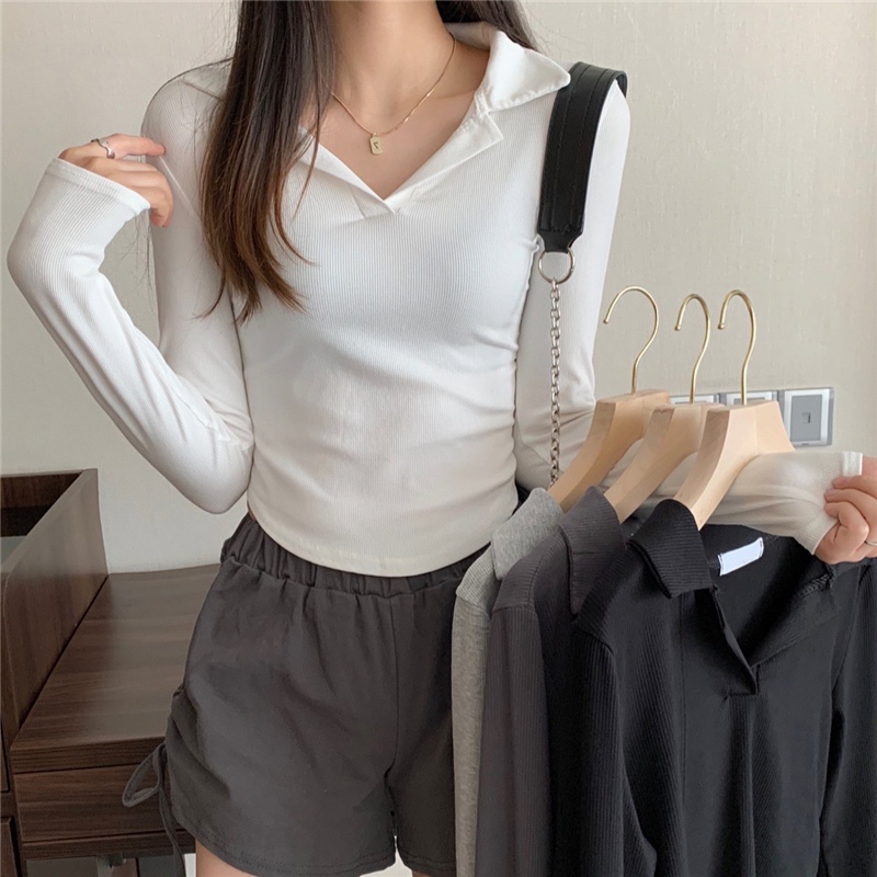 Áo thun polo tay dài màu sắc thời trang Hàn Quốc cho nữ | BigBuy360 - bigbuy360.vn