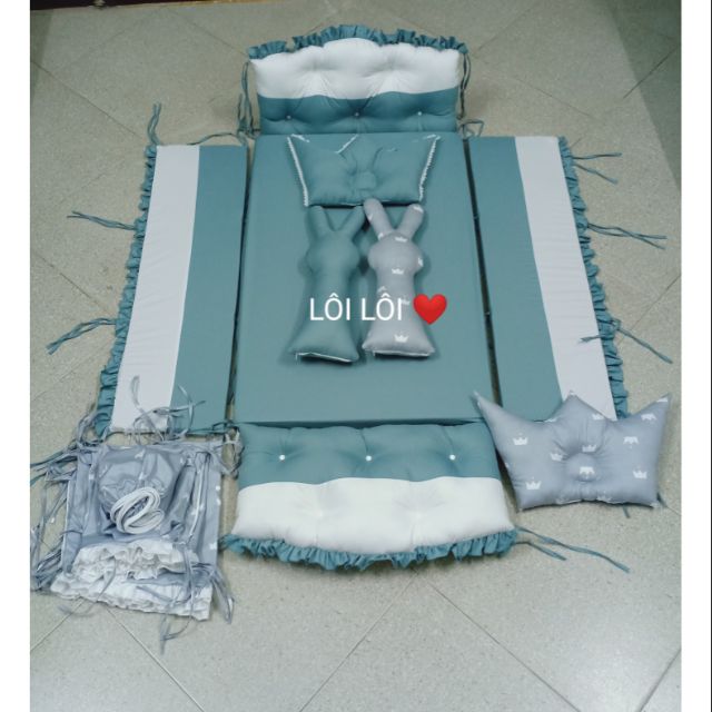 Combo quây cũi, đệm, ga, gối, thỏ ôm và bộ vỏ quây