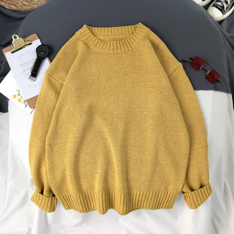 Áo sweater IELGY dáng rộng cổ tròn màu trơn thời trang Nhật cá tính cho nam