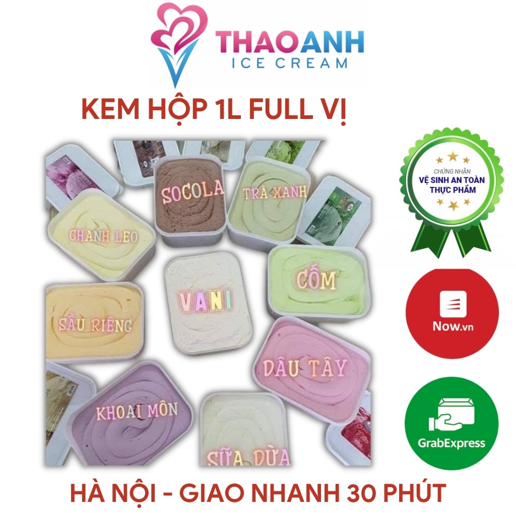 Kem Tràng Tiền 35,Kem hộp socola, sầu riêng, dâu tây, cốm, sữa dừa, khoai môn hộp 1lít  [Hà Nội - Gi