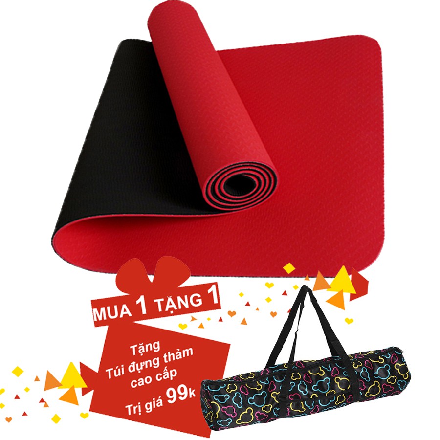 DEAL HOT: Thảm Yoga TPE EcoFriendly 2 Lớp Cao Cấp Dày 6mm Tặng Túi Đựng Và Dây Buộc Thảm Chuyên Dụng