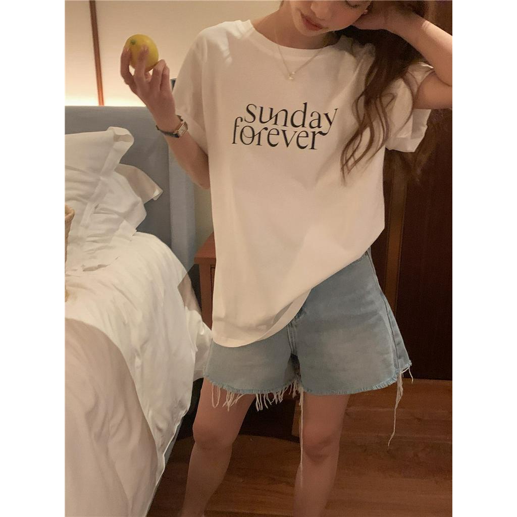 Áo Thun Cổ Tròn Ngắn Tay In Chữ Đơn Giản Thời Trang 63019