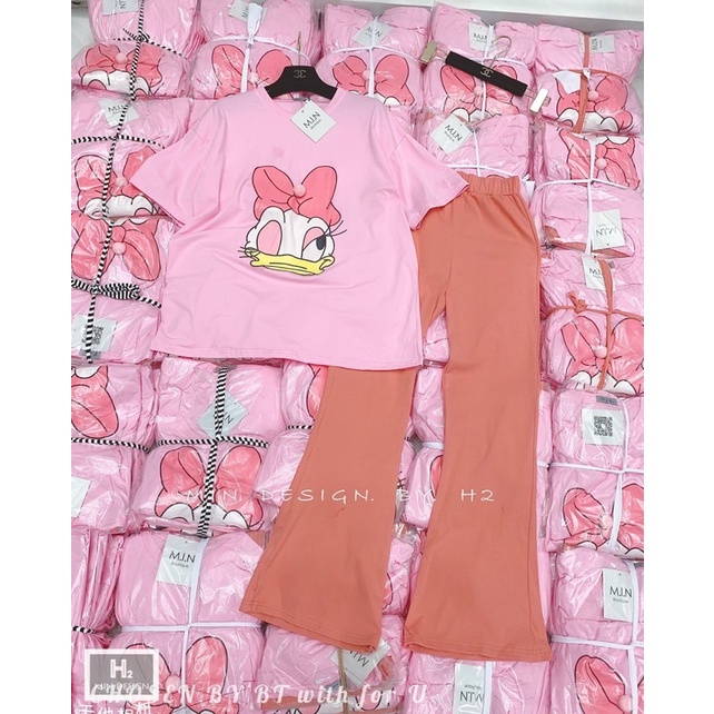 Set áo hồng vịt + quần loe