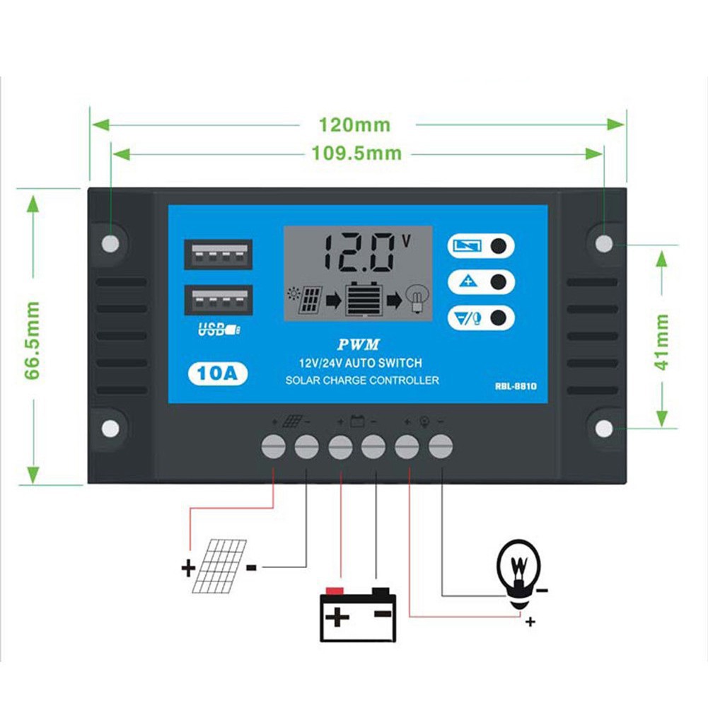 Bảng điều khiển sạc bằng năng lượng mặt trời kích thước 120*66.5*21mm điện áp 12/24V bảo vệ ngăn đoản mạch