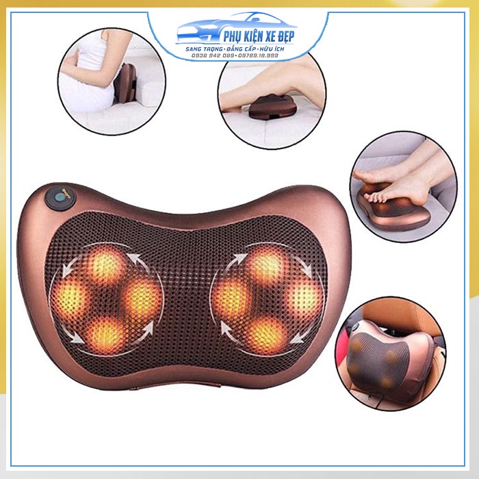 Gối massage cổ hồng ngoại ⚡FREESHIP⚡ đa năng trên ô tô, gia đình, văn phòng giúp giảm mỏi vai gáy cổ - Loại 8 bi