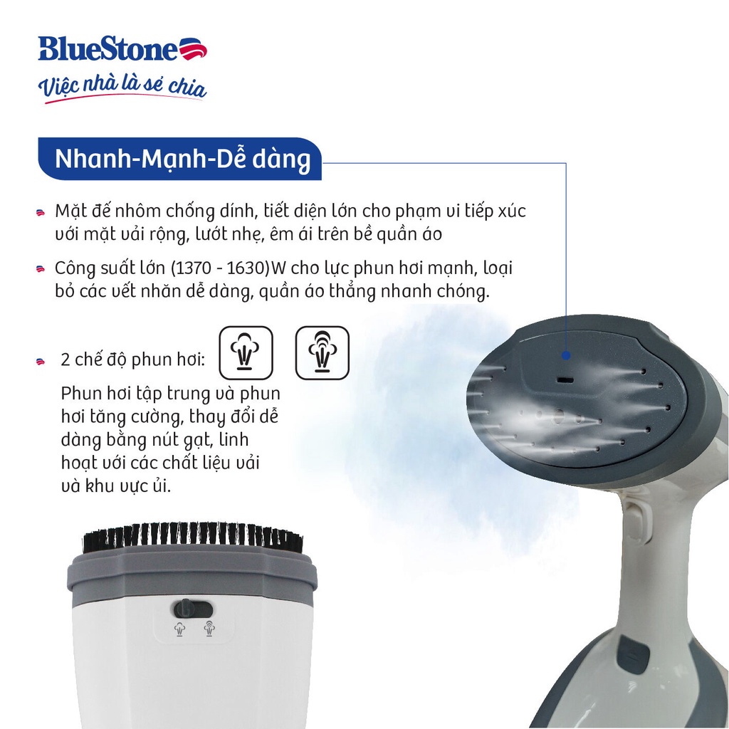 Bàn ủi hơi nước cầm tay BlueStone GSB-4031 - Công suất 1370-1630W - Bình chưa 320 mL có thể tháo rời - Hàng Chính Hãng