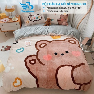 Bộ chăn ga gối nỉ nhung 3D cao cấp 2020, bộ nỉ nhung dày ấm - nhắn chọn mẫu
