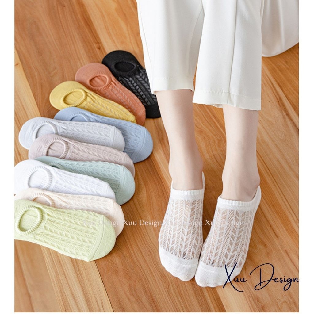 Tất chân nữ cổ ngắn cotton mặt lưới thông thoáng, vớ nữ cổ thấp đeo hài - T04