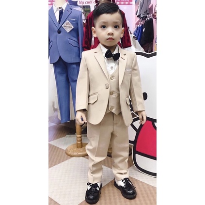Bộ Vest Bé Trai Thiết Kế màu Kem