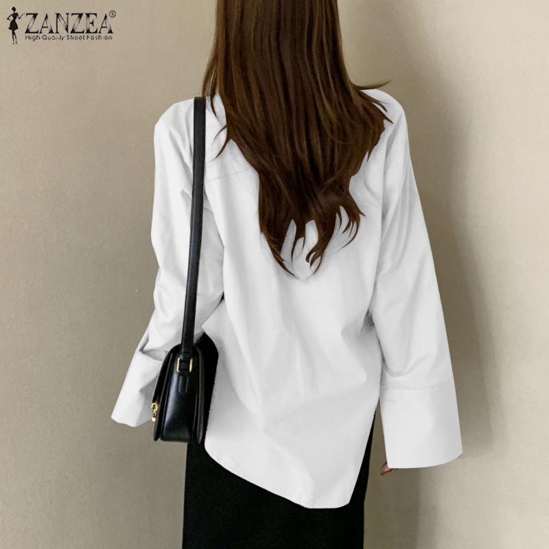 Zanzea Áo Sơ Mi Nữ Dài Tay Cổ Bẻ Thời Trang Đường Phố Hàn Quốc