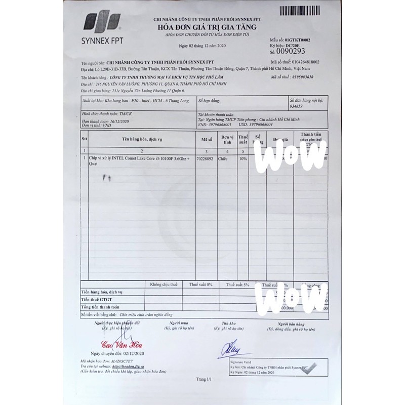 Bộ vi xử lý intel core i3 10100f