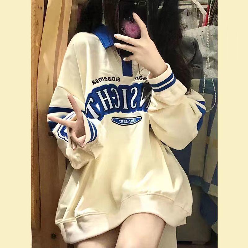 Áo Hoodie Mỏng Dáng Rộng Màu Sắc Tương Phản Phong Cách Mỹ Cổ Điển Thời Trang Cho Nữ