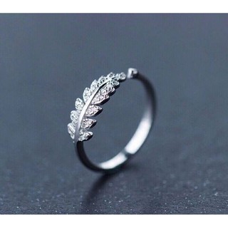 nhẫn lá nạm đá điều chỉnh size bạc Ý