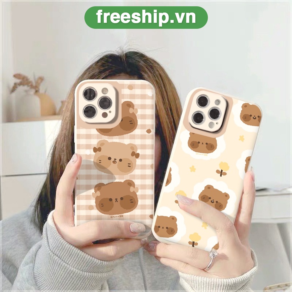 Ốp lưng iphone CUTEỐp iphone đầu gấu nâu BVC cạnh vuông 6/ 6s/7/8 /plus/ X / XS / XR / 11 / 12 /13/ MINI/ PRO/ MAX