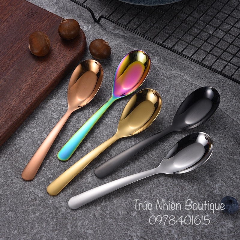 Muỗng thìa ăn cơm inox 304 nhiều màu 2 kích thước