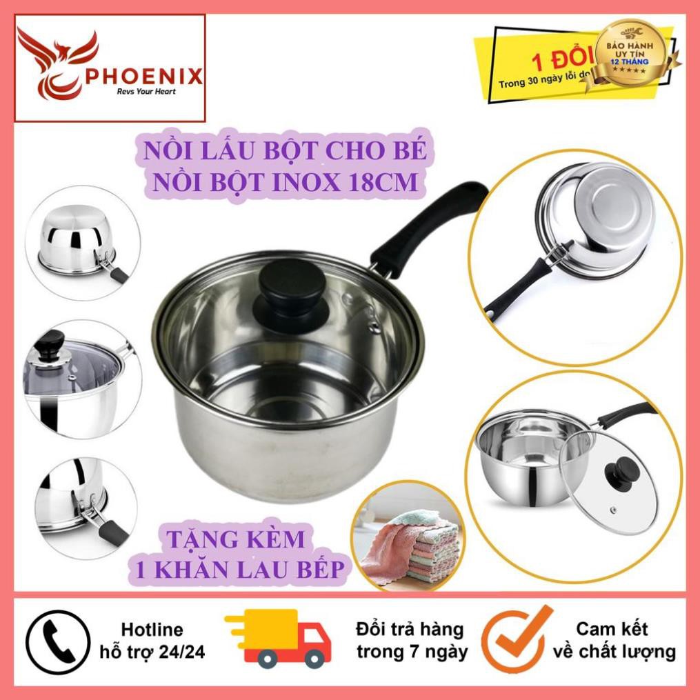 Nồi Nấu Bột, Nấu Cháo Đồ Ăn Dặm Cho Bé Inox 304 Size 18Cm Dày Dặn, Cao Cấp