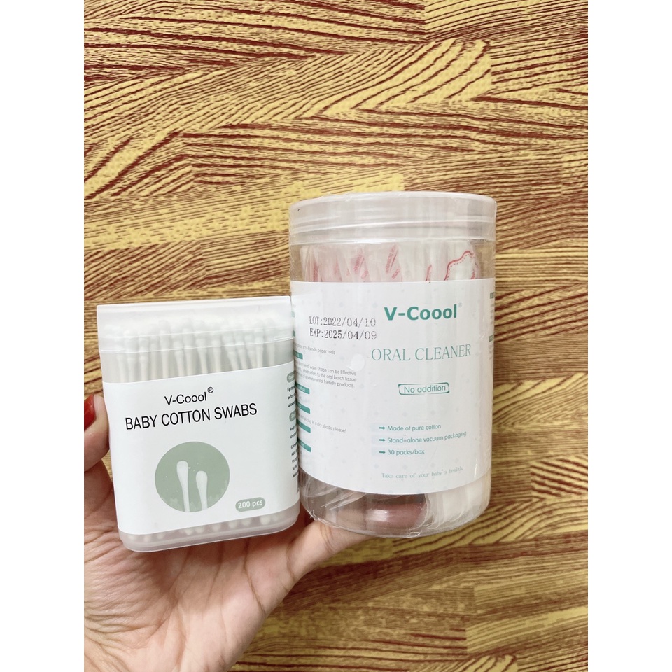Gạc rơ lưỡi/ que rơ lưỡi VCool vệ sinh răng miệng cho bé - 30 gói