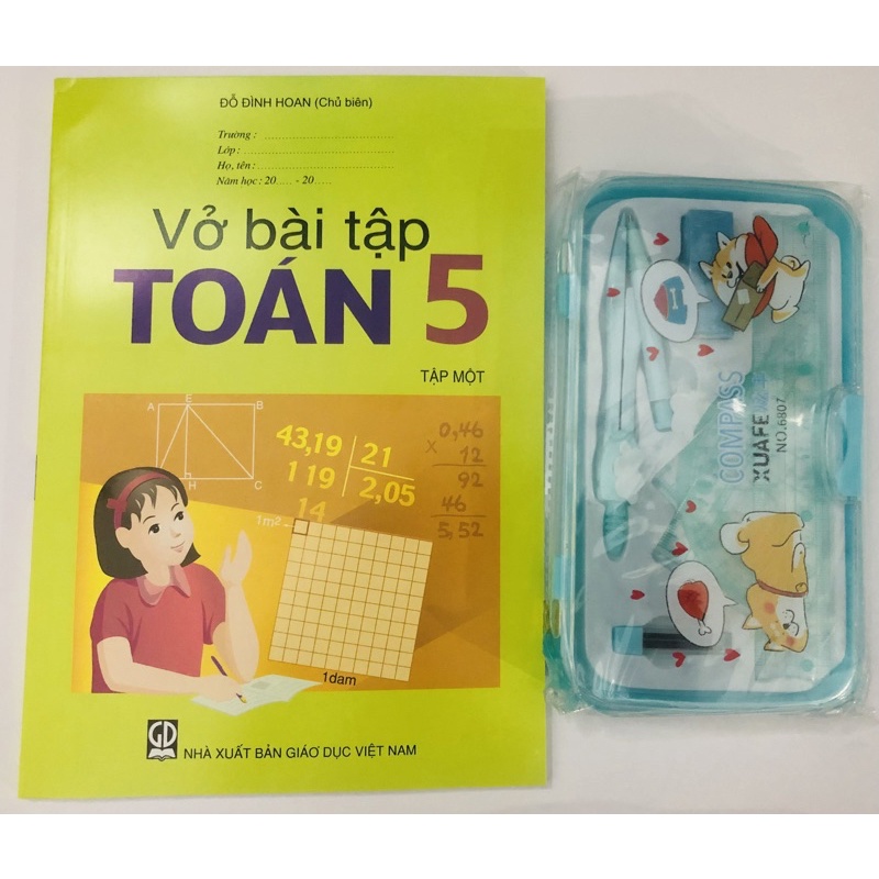 vở bài tập toán lớp 5 tập 1 + Bộ thước comfa bộ học toán