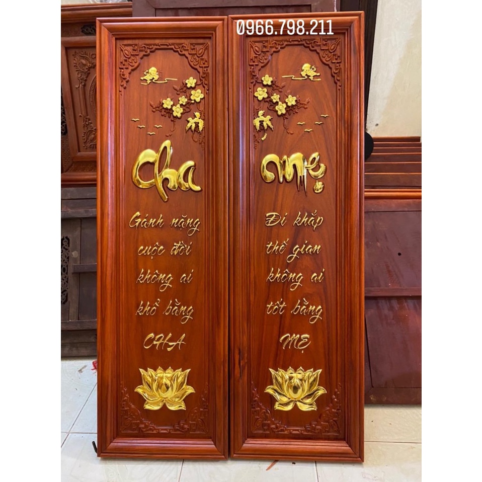 Tranh Cha mẹ - Phúc Lộc Thọ gỗ hương treo tường