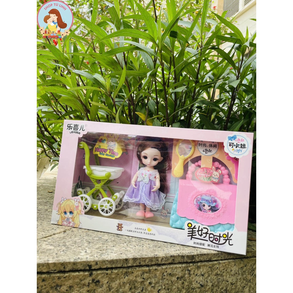 Búp Bê Công Chúa 3D ChiBi Dreamy Kèm Phù Kiện Xe Đẩy Thú Cưng